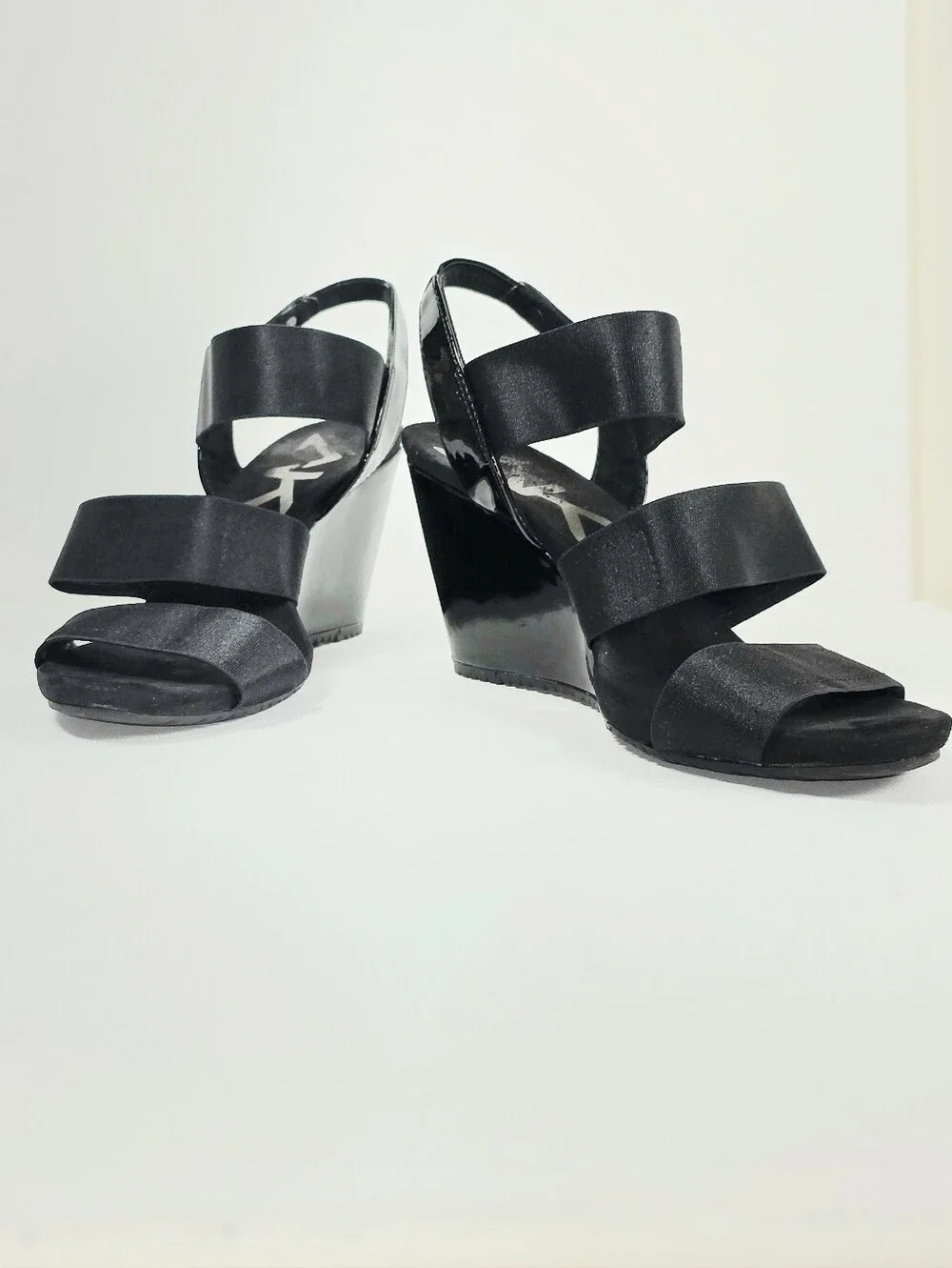 Anne Klein Sport Size 7.5 Black Strappy Wedge Sandals - Women